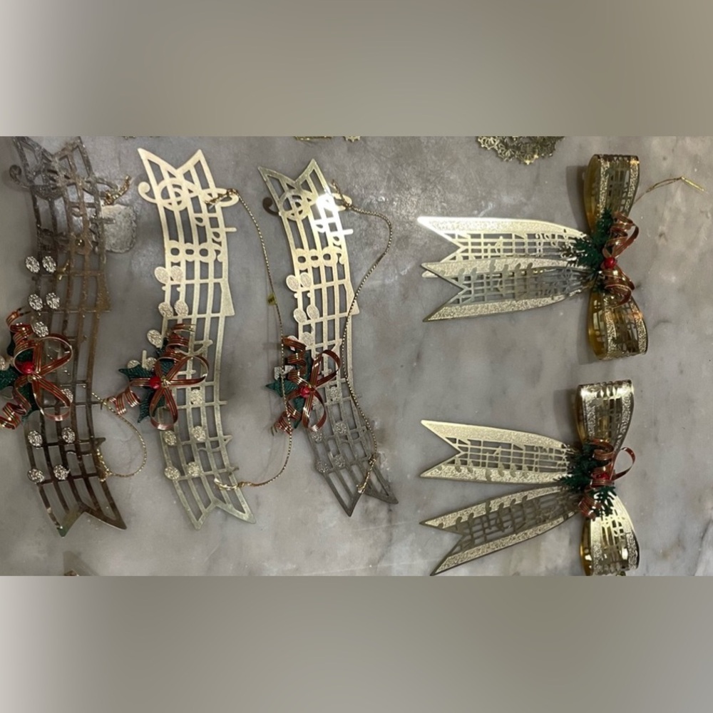 Vintage Brass Holiday Ornaments Set of 6